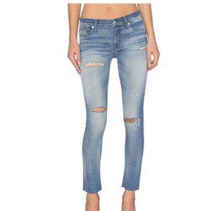 Hudson Shine Midrise Ankle Skinny Raw Hem Med Wash Distressed Denim Jean Size 27